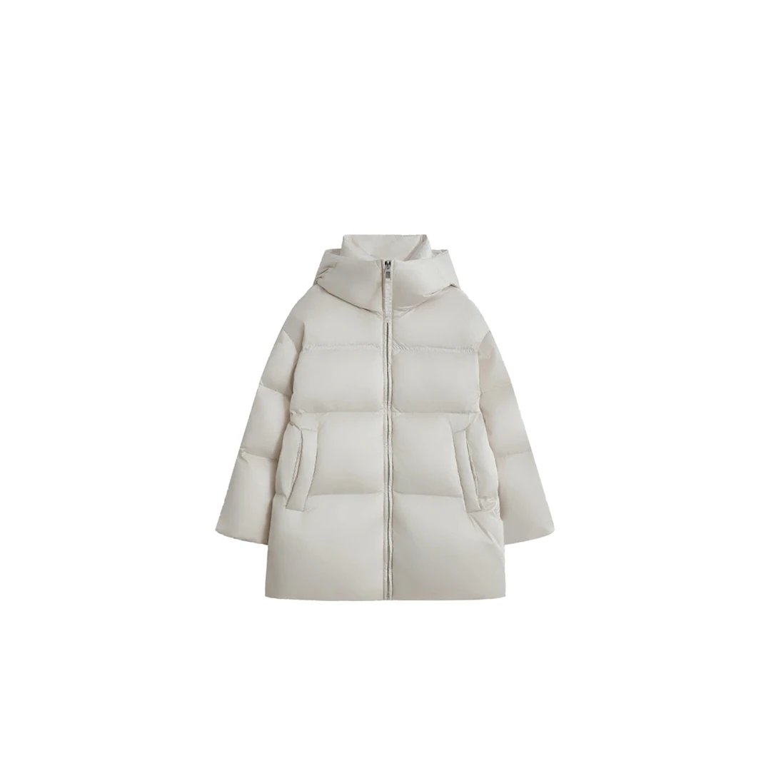 90鹅绒中长款纯色连帽羽绒服 89340095