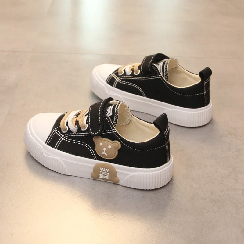 蜡比小星男童帆布鞋2025春秋新款低帮儿童板鞋韩版小熊女童布鞋潮