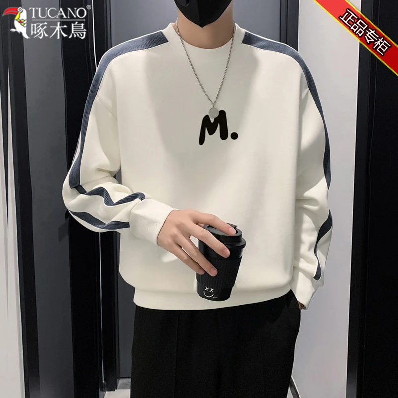 啄木鸟卫衣男春秋新款圆领休闲百搭加绒加厚长袖秋季男上衣服冬装