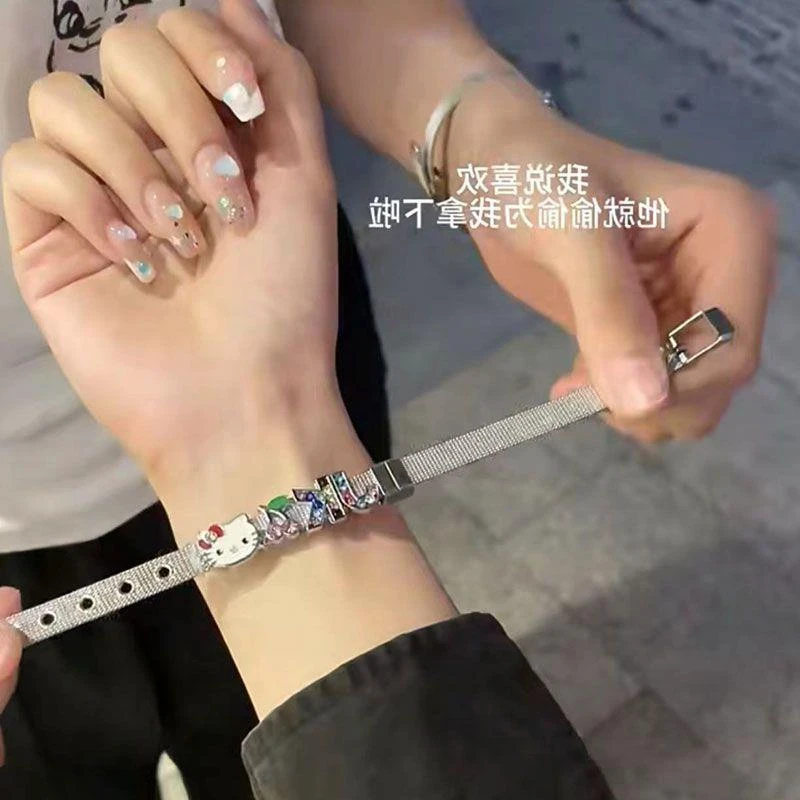 合金手链 可爱卡通情侣学生闺蜜手环潮Y2K千禧辣妹kt猫镶钻手链女