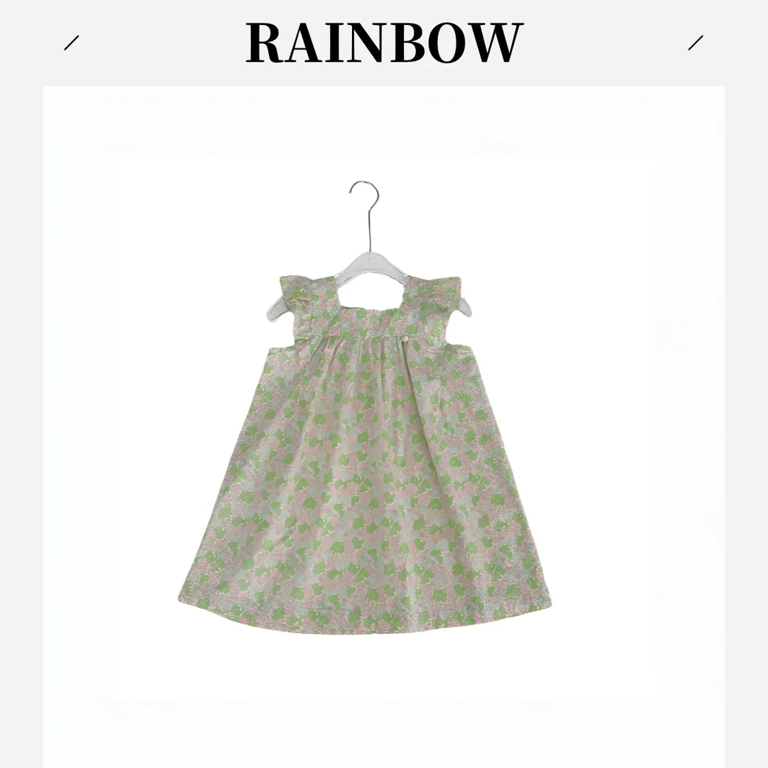 [夏·小青芒]儿童绿色碎花方领连衣裙R9110