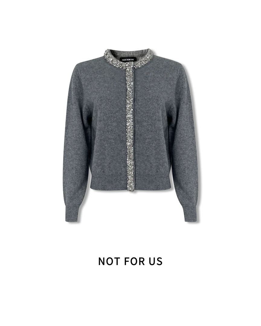 NOT FOR US25SS灰色/黑色/白色钻饰金边针织衫