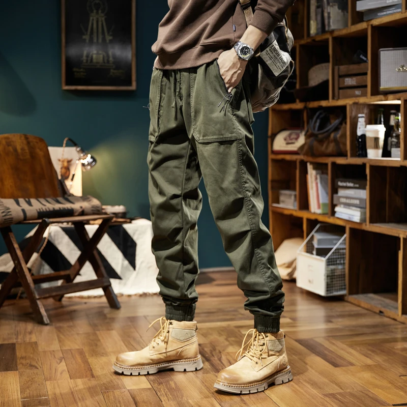 美式拉链大口袋工装裤男新款春夏宽松束脚弹力休闲长裤子潮夏季