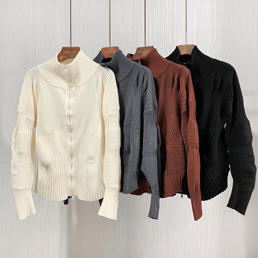 灼见三宅外套设计感针织线衫2024秋冬显瘦洋气双头拉链短款上衣