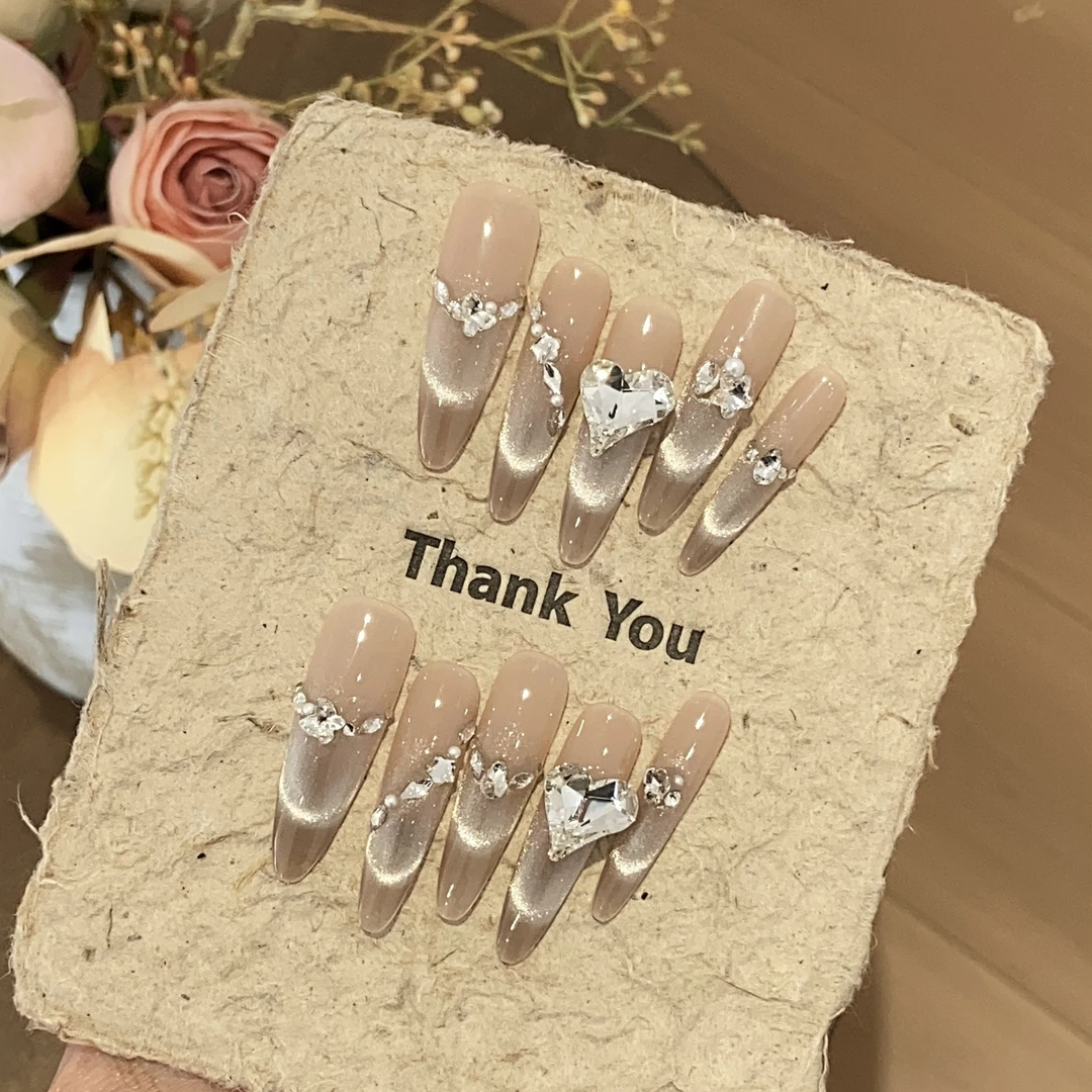 【冰岛】高品质纯手工穿戴甲微笑法式猫眼