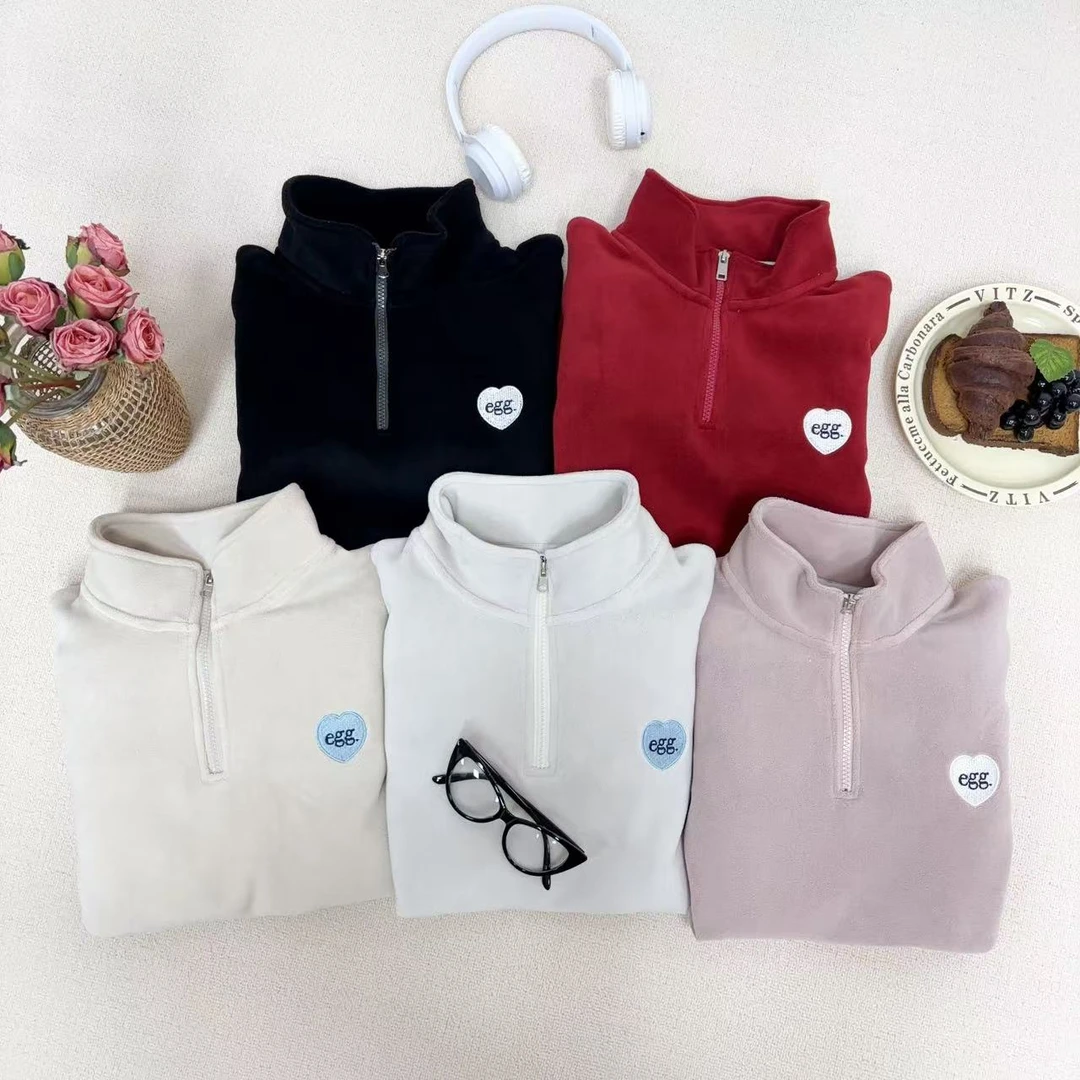 阿悄家 新款 egg爱心刺绣半拉链卫衣