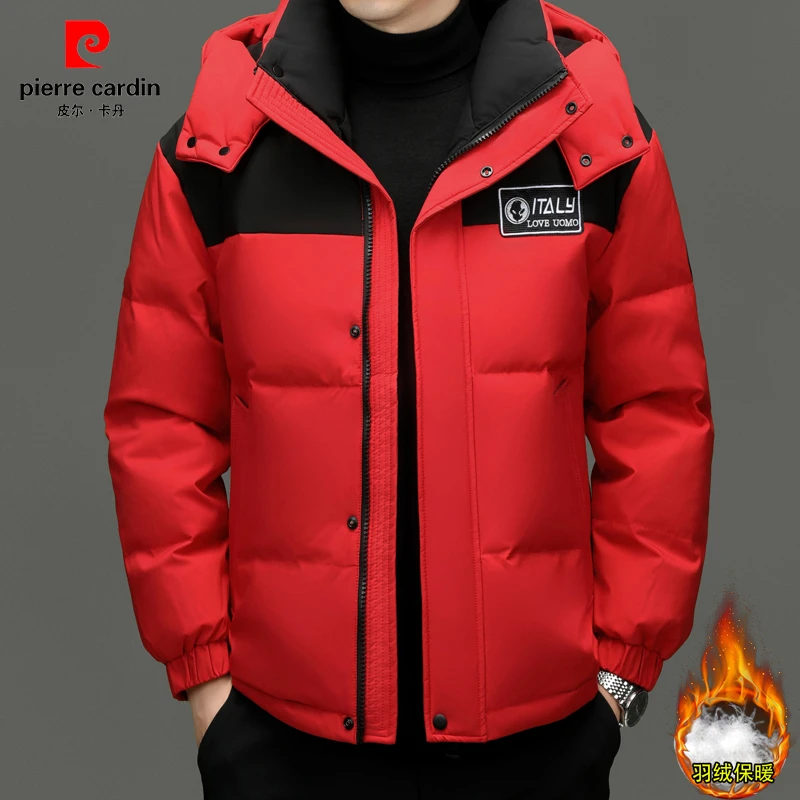 皮尔卡丹冬季男士羽绒服运动休闲青春潮流羽绒服红色本命年羽绒服
