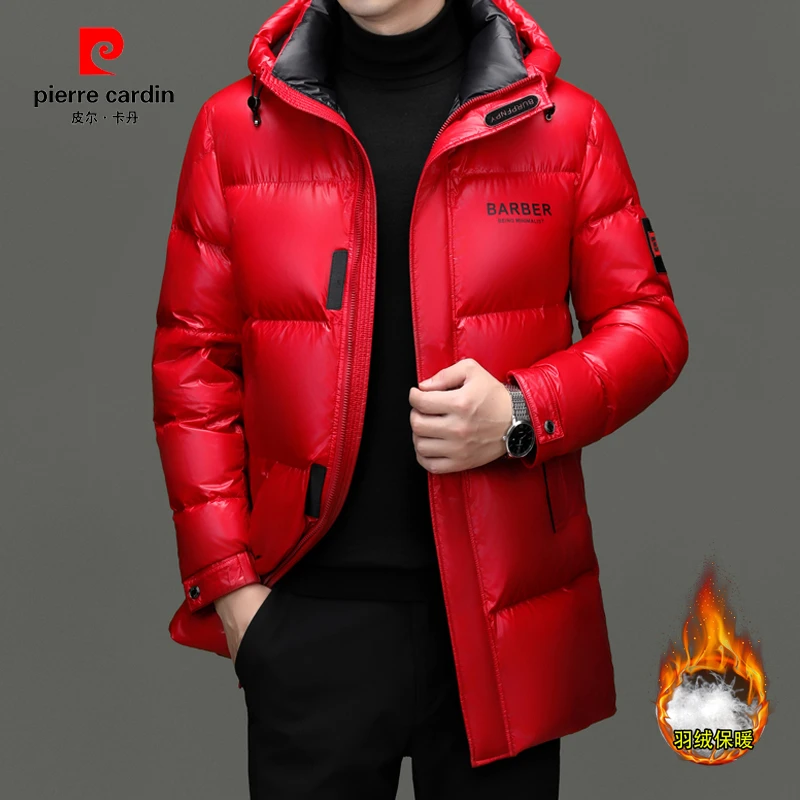 皮尔卡丹冬季中长款男士羽绒服黑金免洗耐脏红色本命年保暖羽绒服