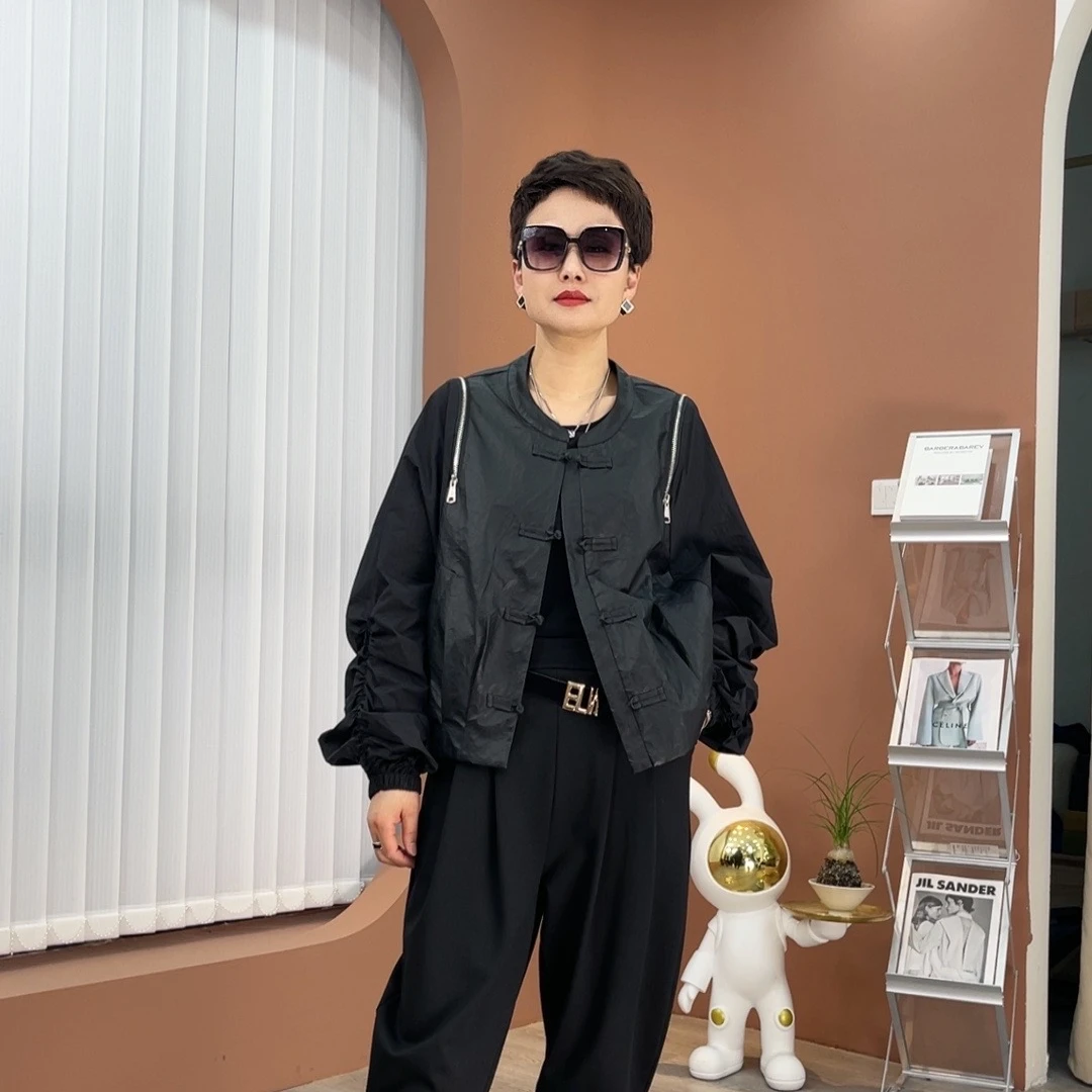 【雨田定制】时尚外套2024年秋季设计感洋气黑色宽松拼接休闲外套