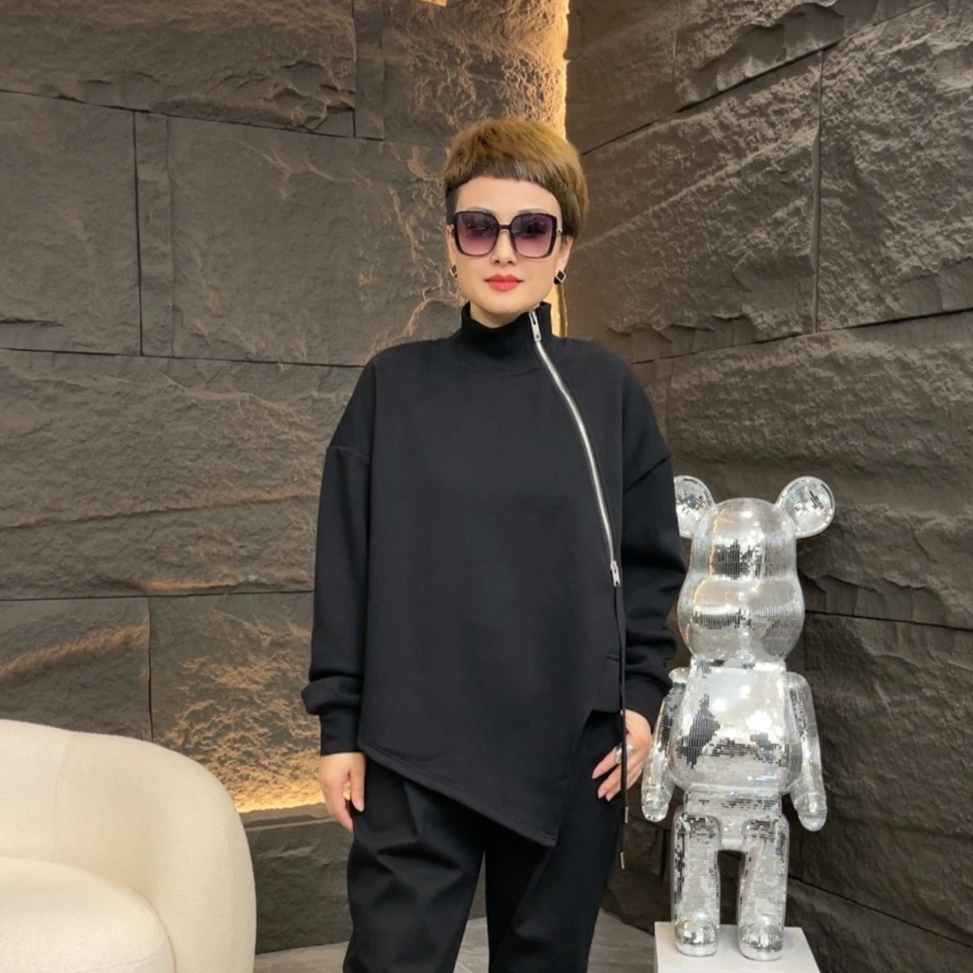 【雨田定制】加绒卫衣2024冬季新款原创拉链设计感不规则立领百衣