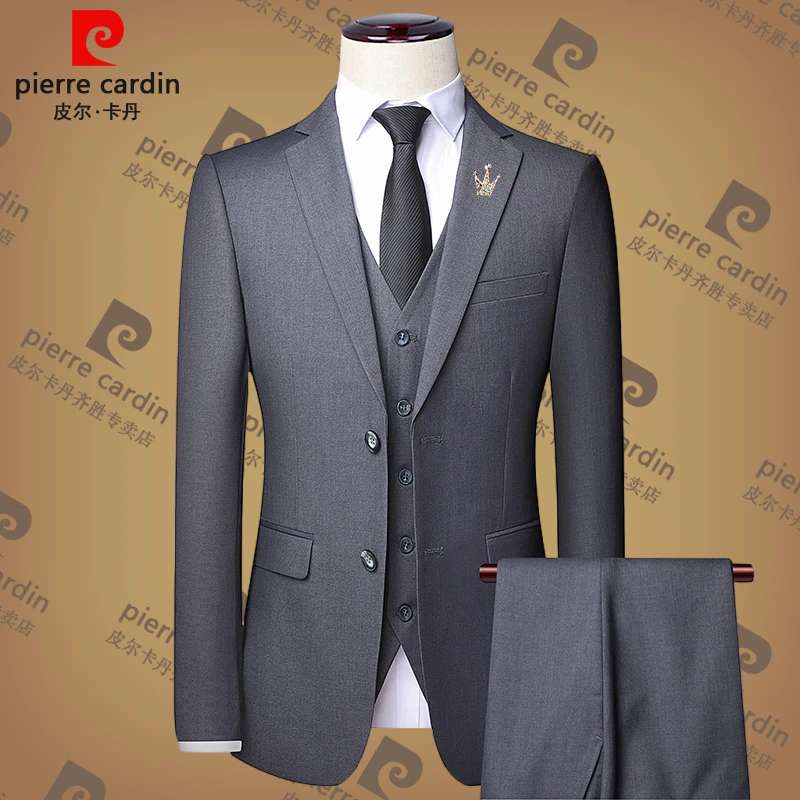 皮尔卡丹春秋季男士高档西服套装职业正装小西装结婚新郎修身外套