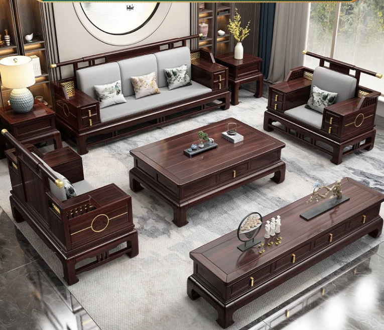 新中式乌金木全实木沙发组合别墅高档中国风简约仿古家用客厅家具