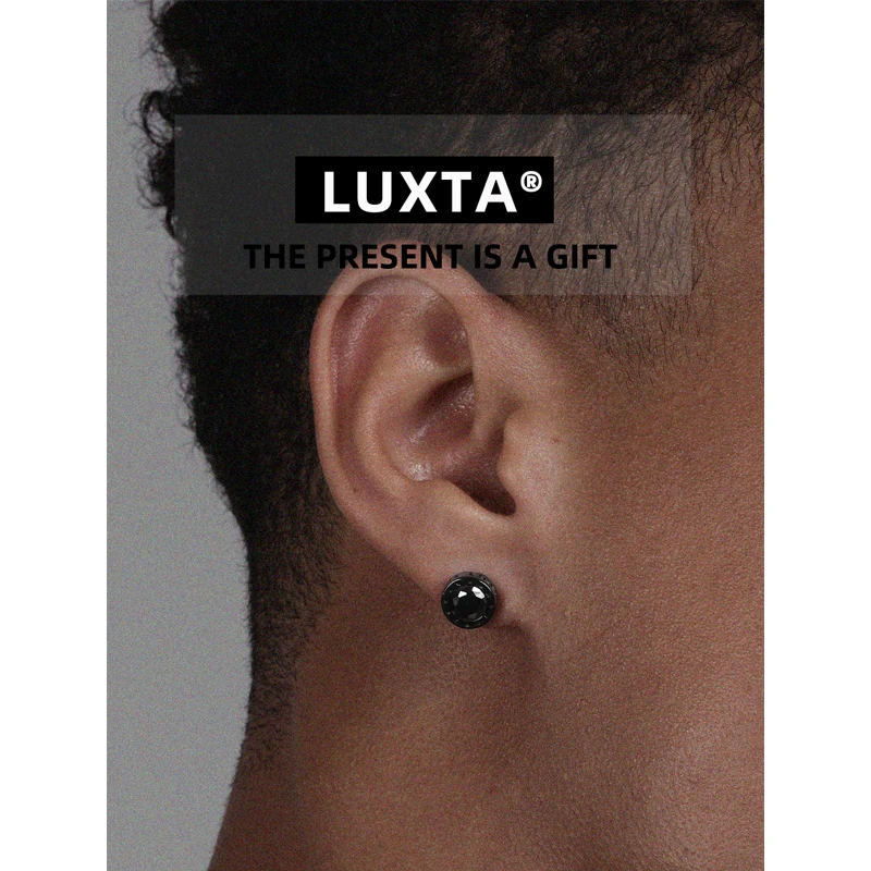 LUXTA 钛钢锆石耳饰 无耳洞黑色耳钉男嘻哈 磁吸款高品质镀金潮