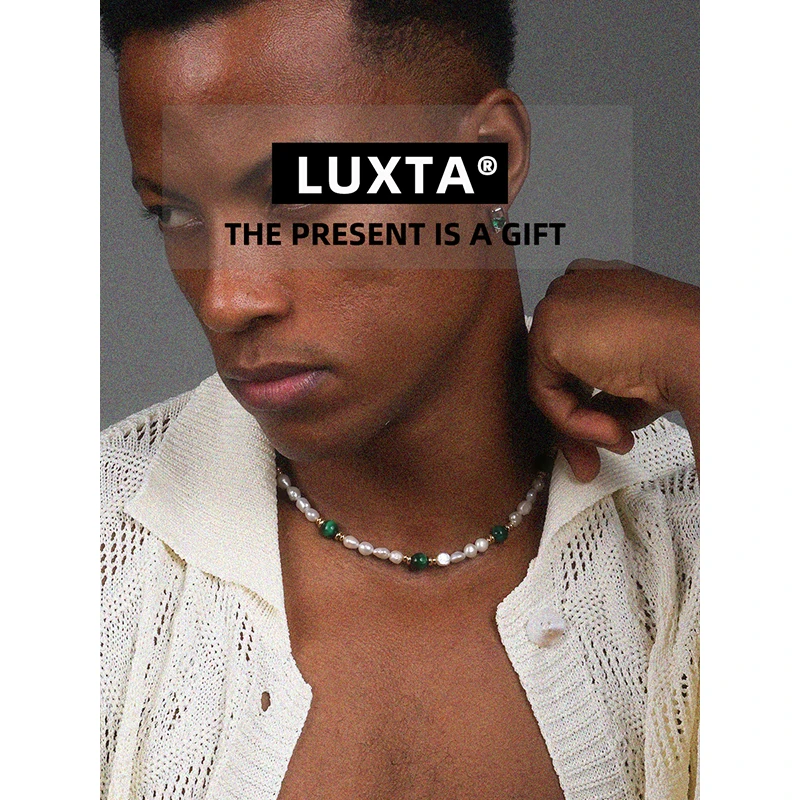 LUXTA 钛钢项链 原创虎眼石巴洛克拼接项链男嘻哈美式锁骨链美式