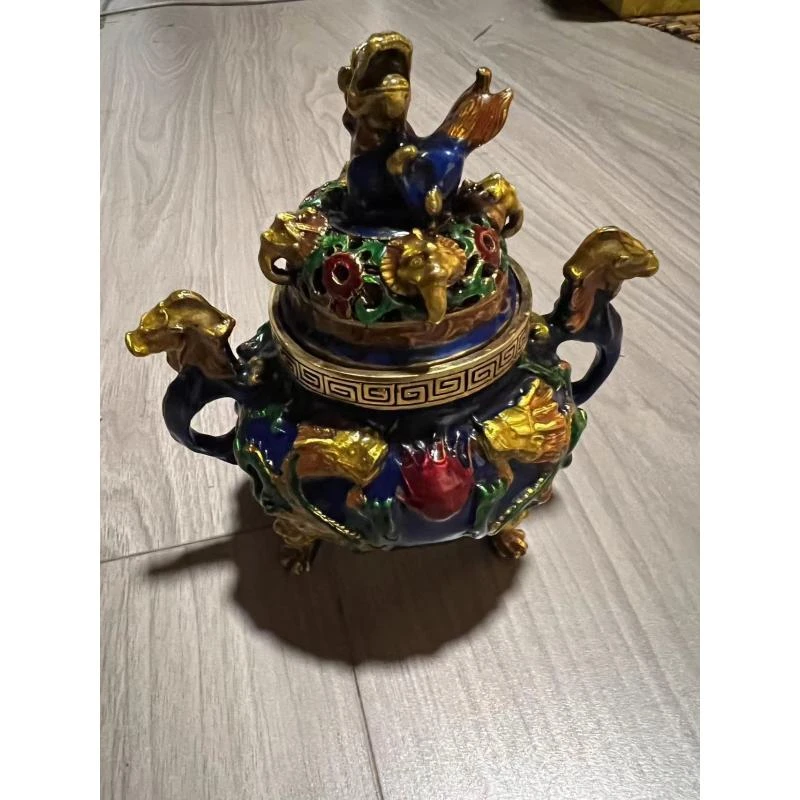 【景泰蓝浮雕香炉一个】福龘画院精品精选铜摆件