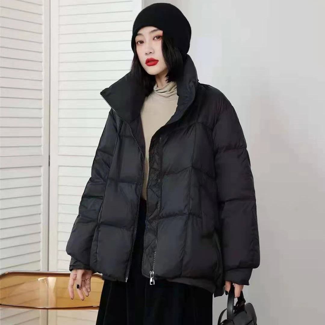 纪梵珂【诗晨定制】JFK加厚羽绒服新款文艺方格立领冬装B