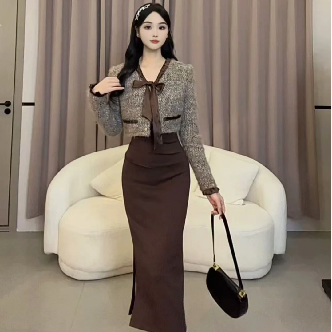 【蛋蛋】秋冬季新款收腰法式轻奢名媛两件套连衣裙SYMXM407239