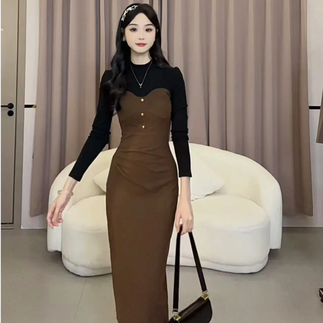 【蛋蛋】秋冬季新款收腰气质法式轻奢名媛设计感连衣裙SYMWY407369