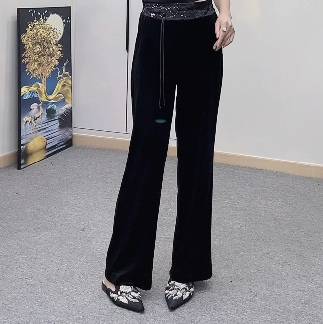 原创高腰重工刺绣裤子高品质阔腿裤2024秋季新品阔腿裤
