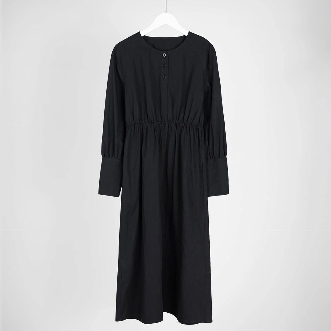 （几里与麻）气质复古纯色百搭显瘦连衣裙 衣长115 胸围84 085624