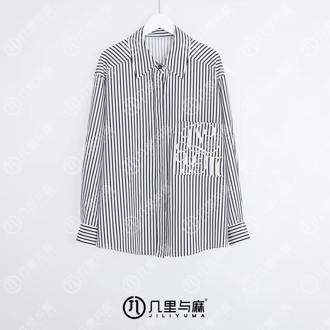 （几里与麻）菩萨蛮-时尚长袖黑白条纹衬衫衣长70胸围120 1081082