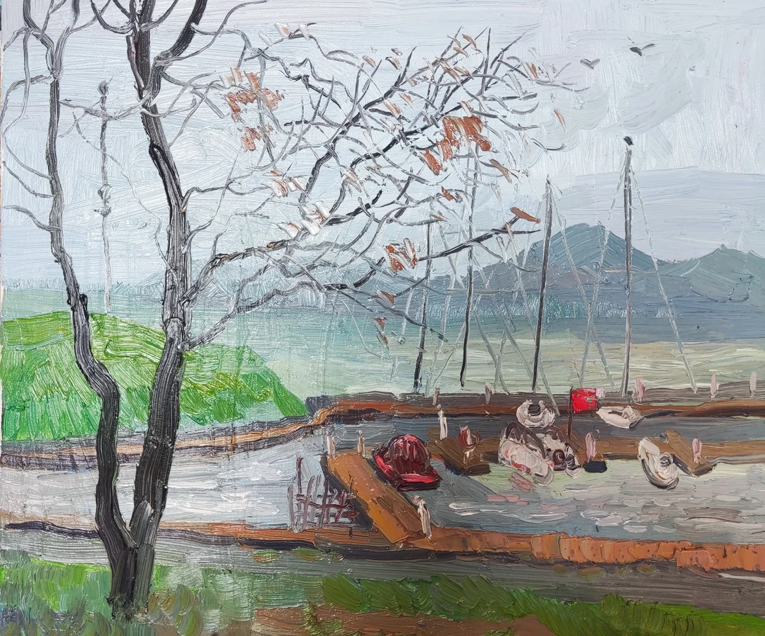 原创油画，规格60＊50.东钱湖