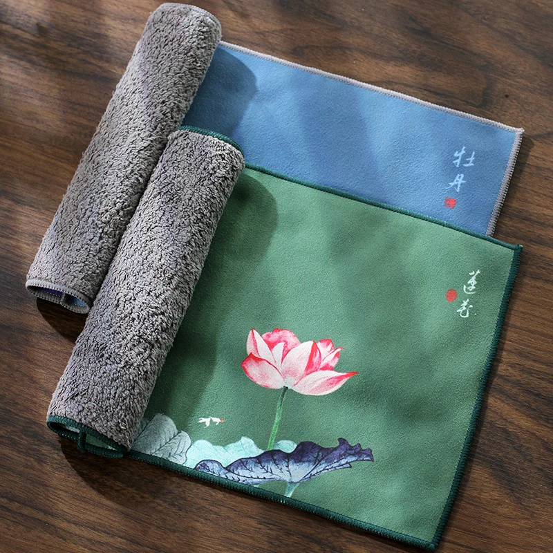 彩绘茶巾布加厚吸水高档茶台桌布垫功夫茶具配件养壶方毛巾不掉毛