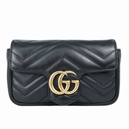 99新 GUCCI/古驰 Marmont单肩包黑色超级迷你16.5链条包