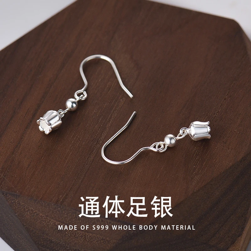 足银耳饰 复古风小铃兰S999银耳钩温婉气质优雅花朵足银耳环E247