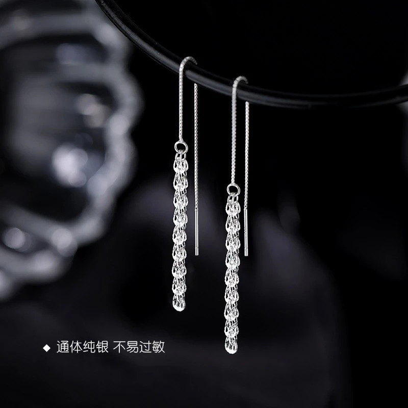 足银耳饰 S990足银凤尾耳线女新款设计感长款流苏耳饰E188