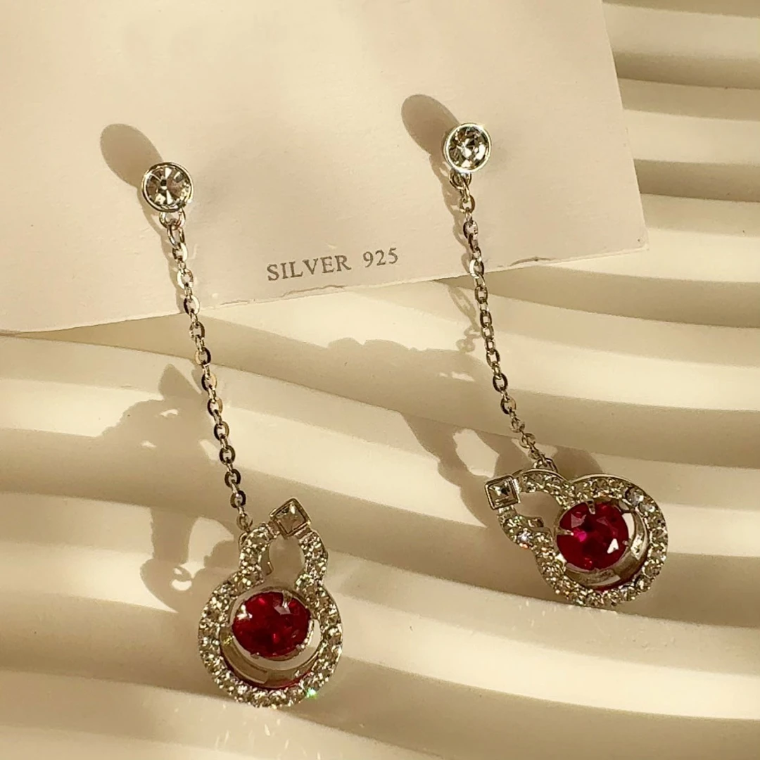 925银耳饰 S925纯银流苏锆石葫芦耳钉ES33