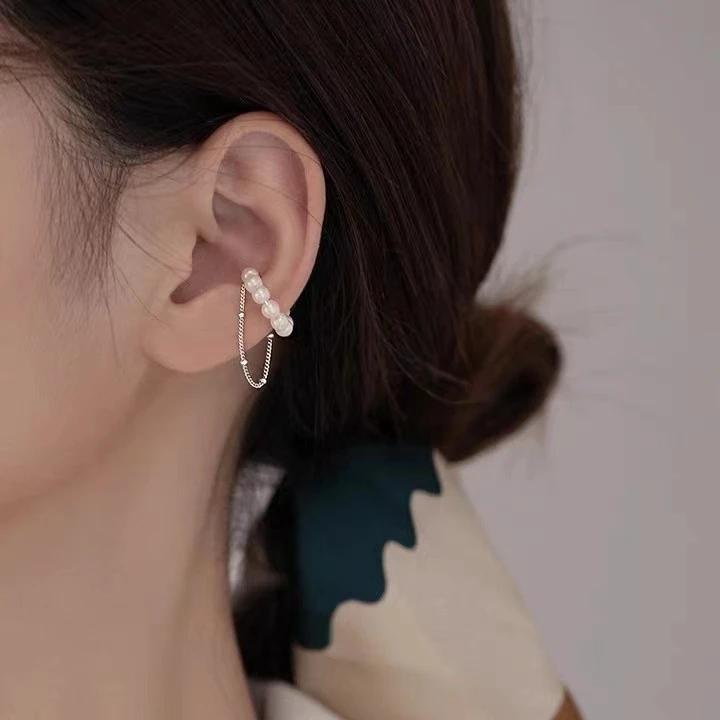 925银仿珍珠耳饰 S925纯银流苏耳夹女无耳洞耳夹时尚耳饰E264