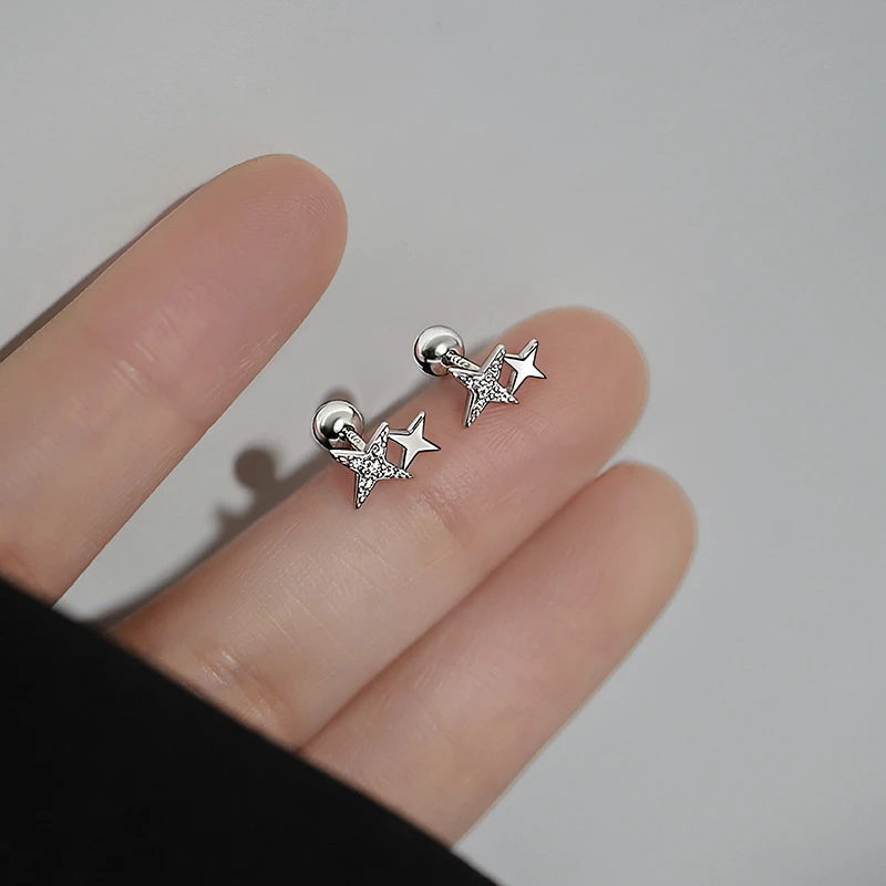 足银耳饰 S999足银韩版时尚星星耳钉女ins简约纯银耳骨钉耳饰E356