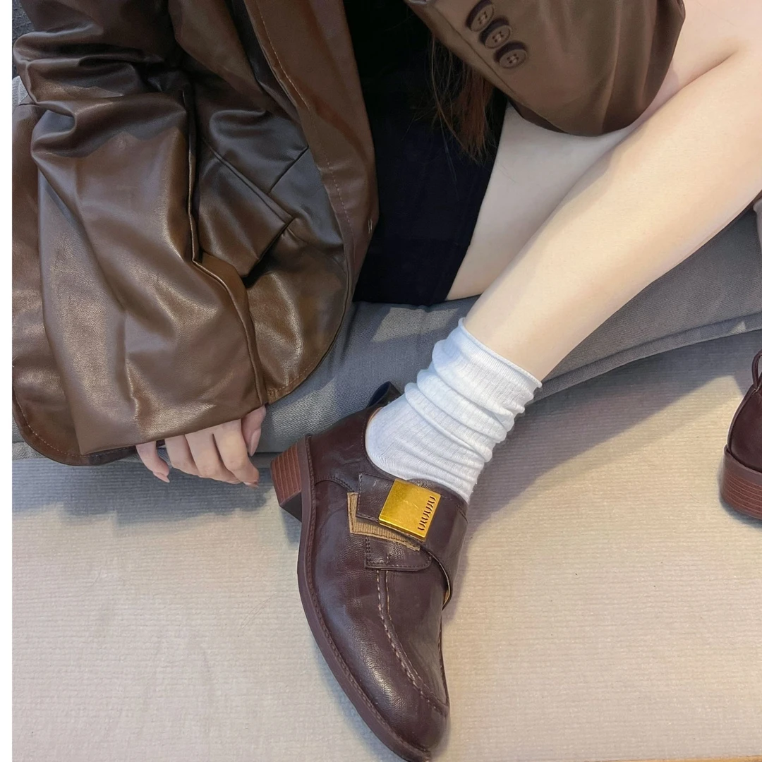 (工厂直销真皮)MIIMII家同款粗跟乐福鞋百搭时尚马皮软------舒适