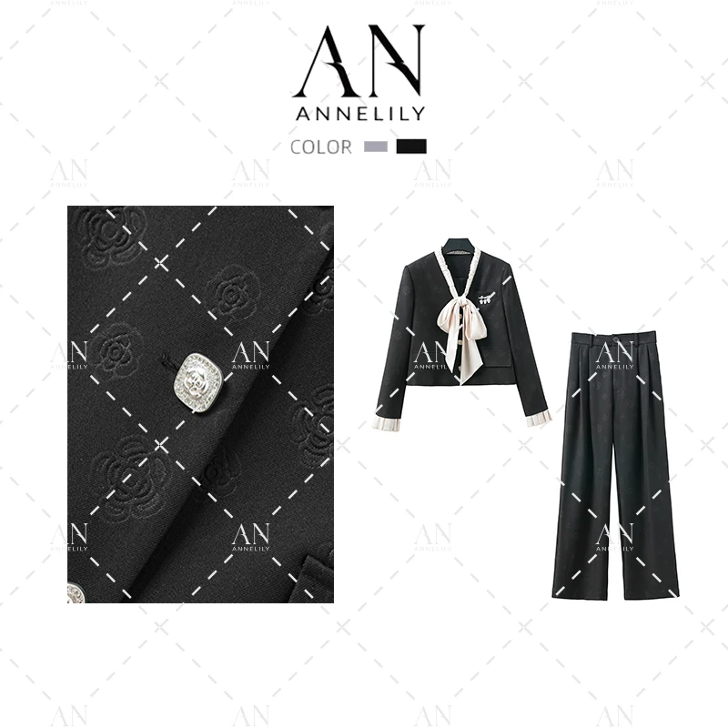 ANNELILY【悦妍】设计师款休闲百搭西装长裤套装AT2408033视频用