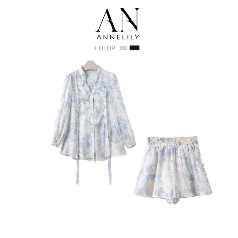 ANNELILY【雨澜】时尚设计师款夏季凉爽短裤套装AT2403172