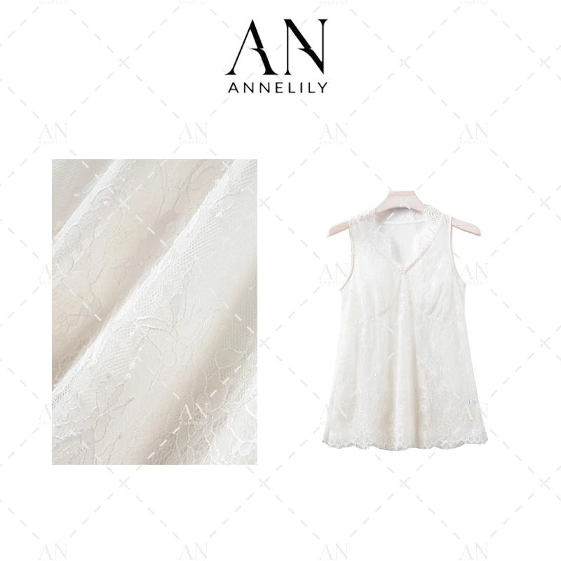 ANNELILY【小萝】新款设计感精致百搭蕾丝衬衫背心AC2409011