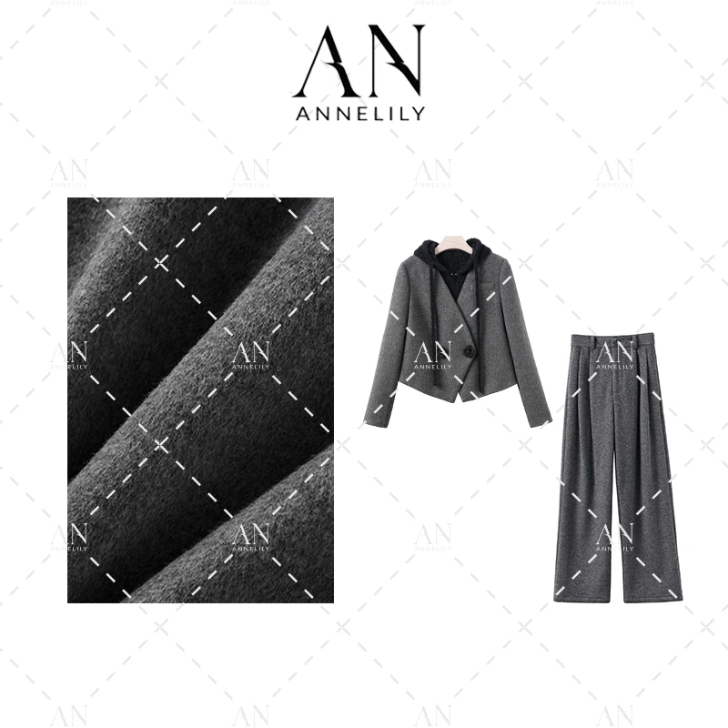 ANNELILY安琪琪【温言】设计师款休闲百搭羽绒服长裤套装AT2410169