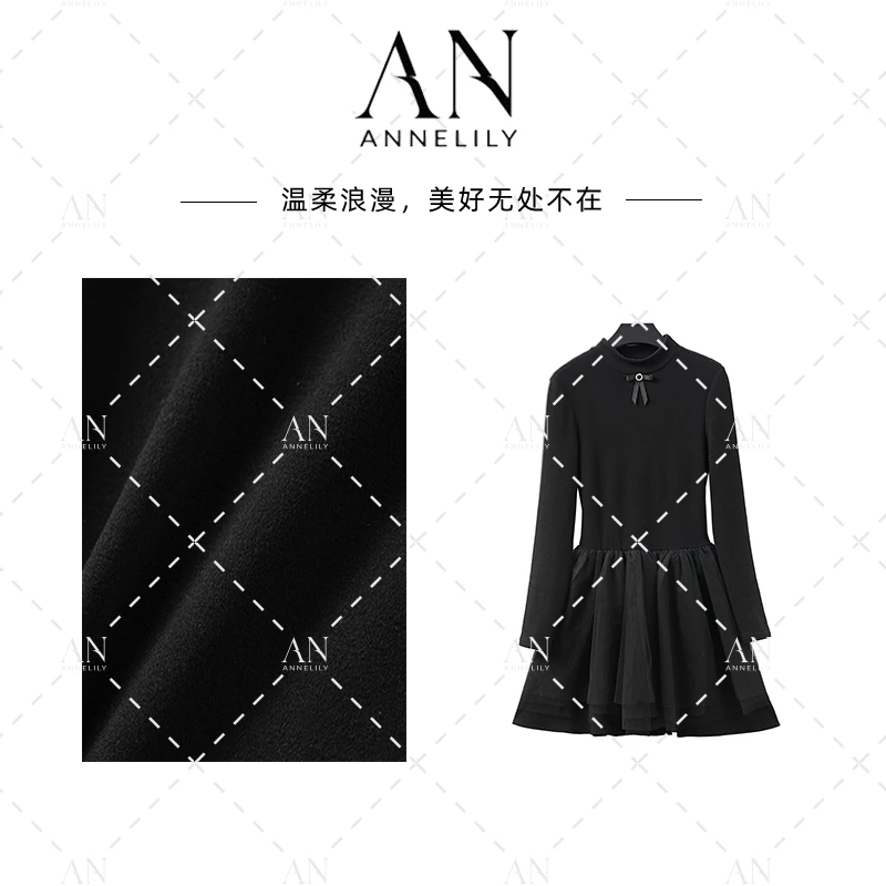 ANNELILY【乐愉】新款秋冬气质轻奢百搭连衣裙AQ2411144