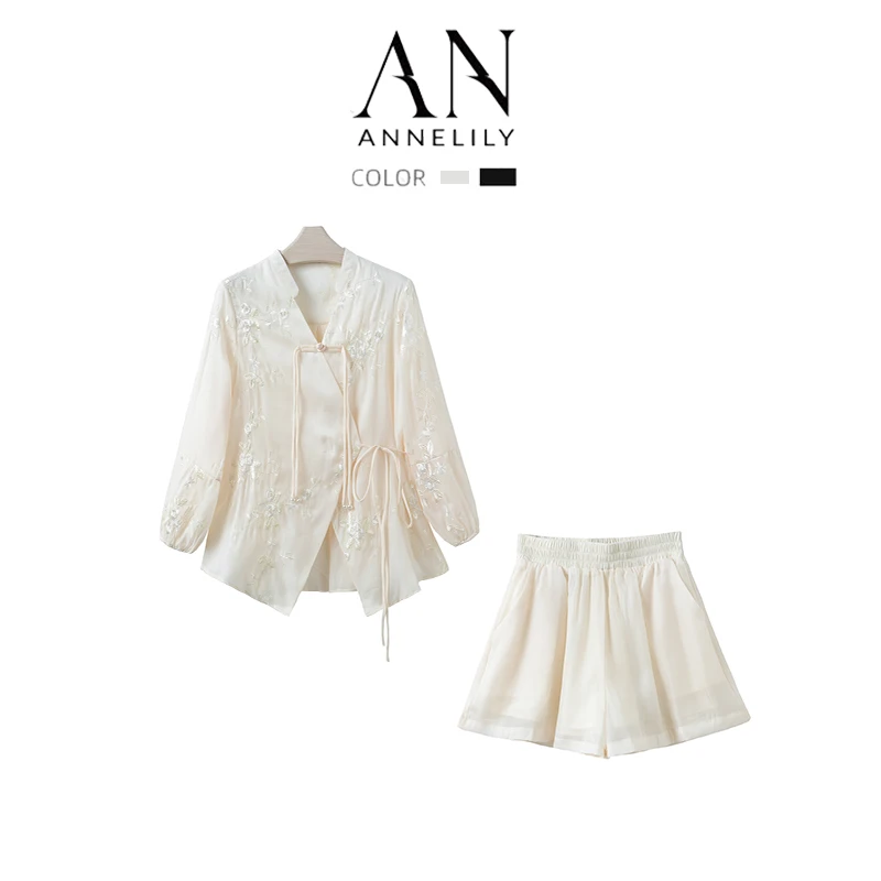 ANNELILY【舟月】设计师款渐变丁达尔风春夏短裤套装AT2403158