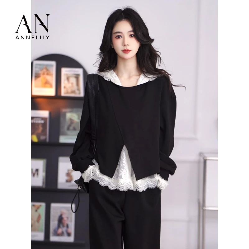 ANNELILY【然荨】设计师款休闲百搭长裤三件套套装AT2408042