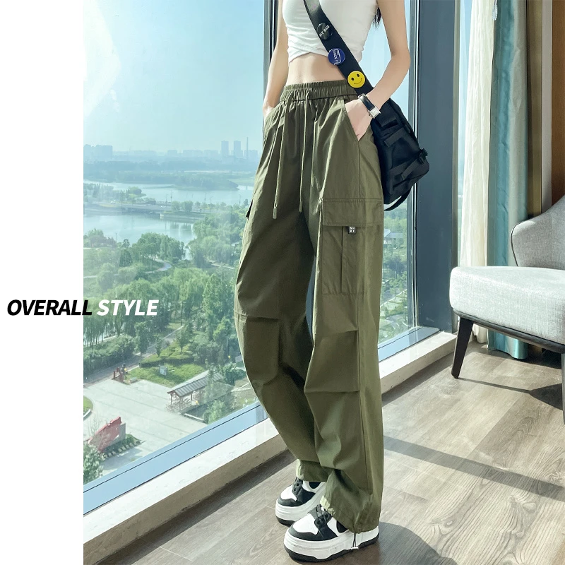 ins工装裤女2025春秋新款高腰束脚登山裤美式休闲户外夏季运动裤