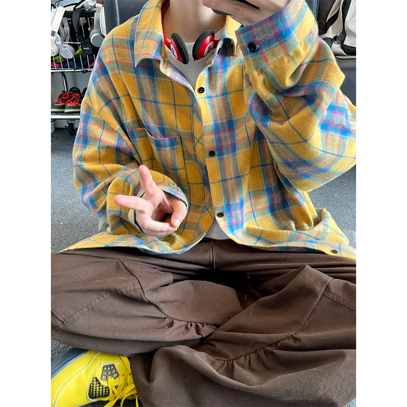 设计感格子衬衫男潮牌美式复古宽松痞帅休闲小众情侣款长袖外套