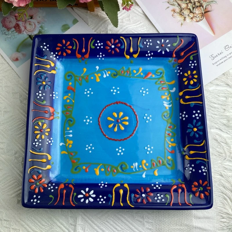 【欧礼】海洋之痕10.5寸英寸方盘釉下彩陶瓷