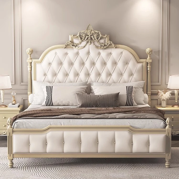 实木床奶油风美式轻奢法式主卧1.8米大床双人公主软包储物婚床