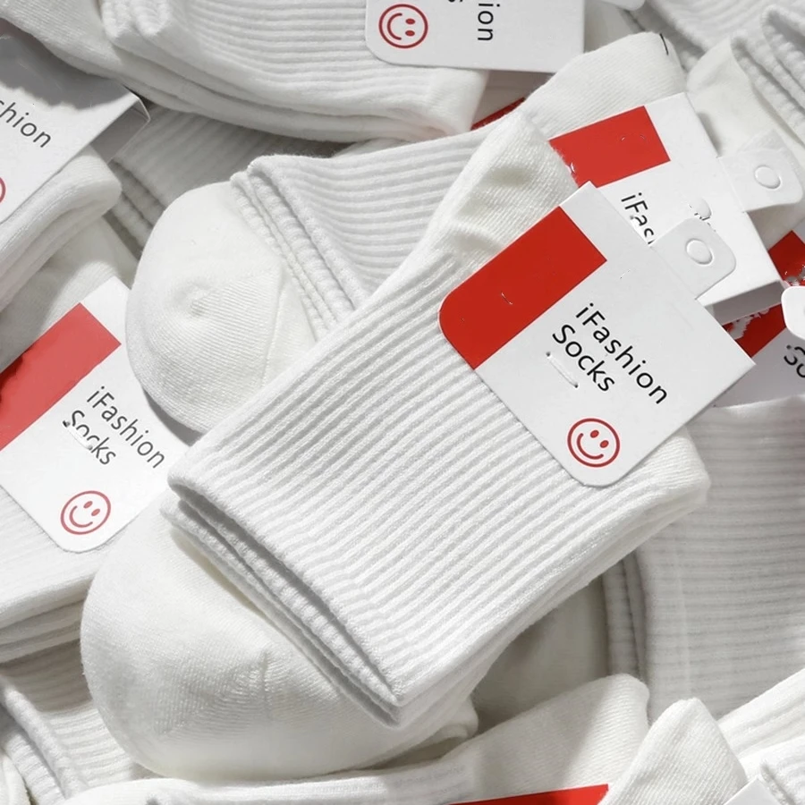 新疆棉通用白色袜子男女短筒低帮短袜中筒祙运动学生袜潮长袜纯色