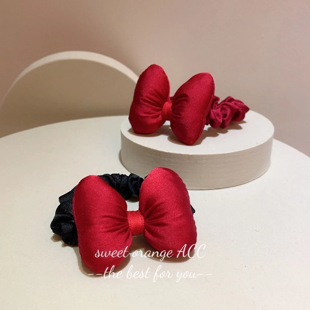 韩国可爱甜美发圈新年红色充棉立体蝴蝶结头绳发绳过年春节头发箍