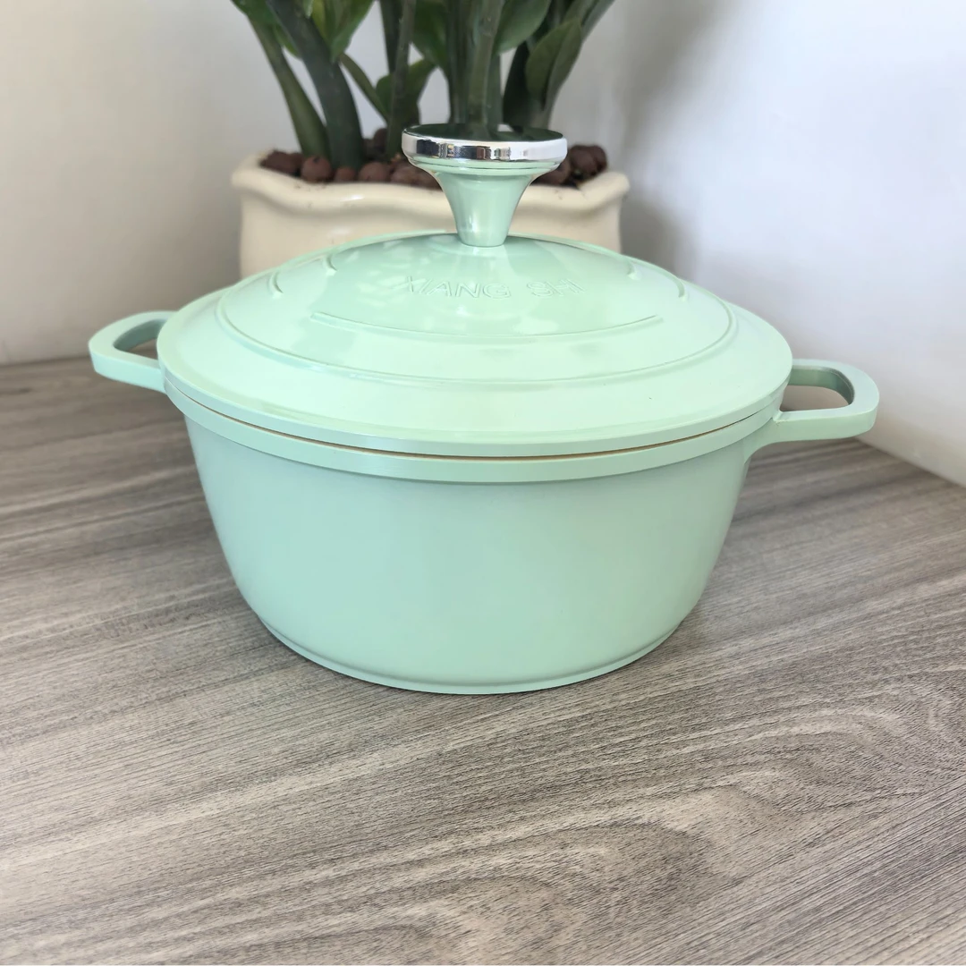 绿色20cm轻珐琅盖汤锅家用高颜值不粘锅双耳焖炖煮多功能料理锅