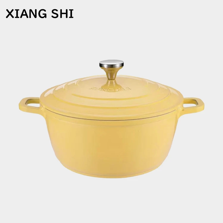 24cm黄色珐琅盖汤锅聚水凝珠加厚复底大容量家用高颜多功能料理锅