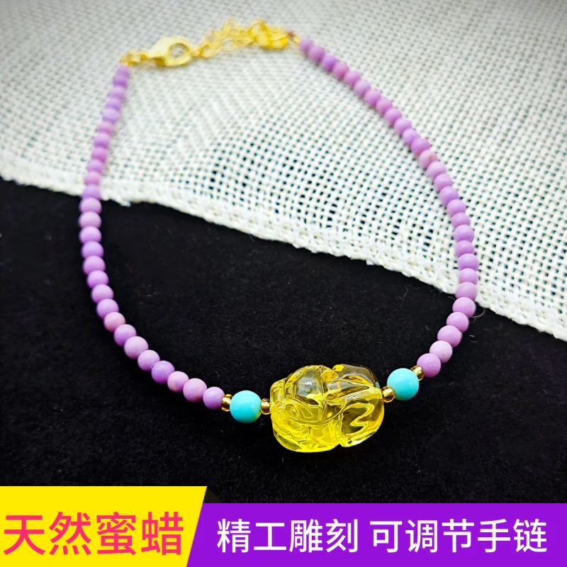 天然琥珀蜜蜡貔貅手链女款时尚百搭可调节蜜蜡貔貅手串手链